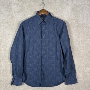 Vince Shirt Mens Large Blue Paisley Long Sleeve Button Up Casual Italian Fabric